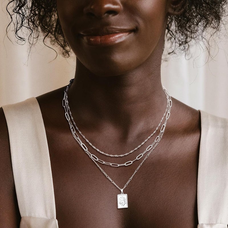 MFRYK Gold/Silver Necklaces Stack For Women,14K Gold/Sterling Silver Plated Simple Layered Choker Necklaces For Women,Stackable Multilayer Pearl Cross Disc Circle Pendant Cuban Herringbone Snake Paperclip Chain Necklaces Set Jewelry Gift for Women - Image 2